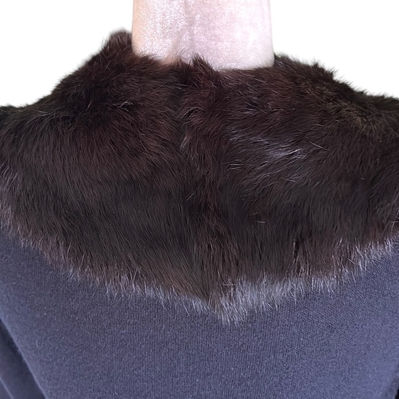 Vintage City Fur Company Black Genuine Fur Collared Cropped Knit Cardigan - M - Picture 9 of 14